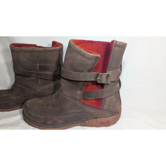 Chaco Womens Hopi Leather Boots Sz 8 Red Brick Performance Wool Adjustable - Picture 1 of 9